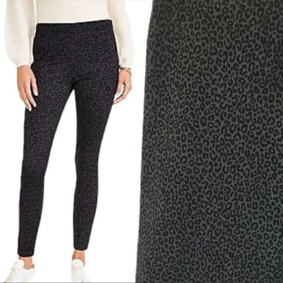 Ann Taylor Side Zip Ankle Pant Women L Black Velvet Leopard Print Bi-Stretch NEW - Picture 1 of 8